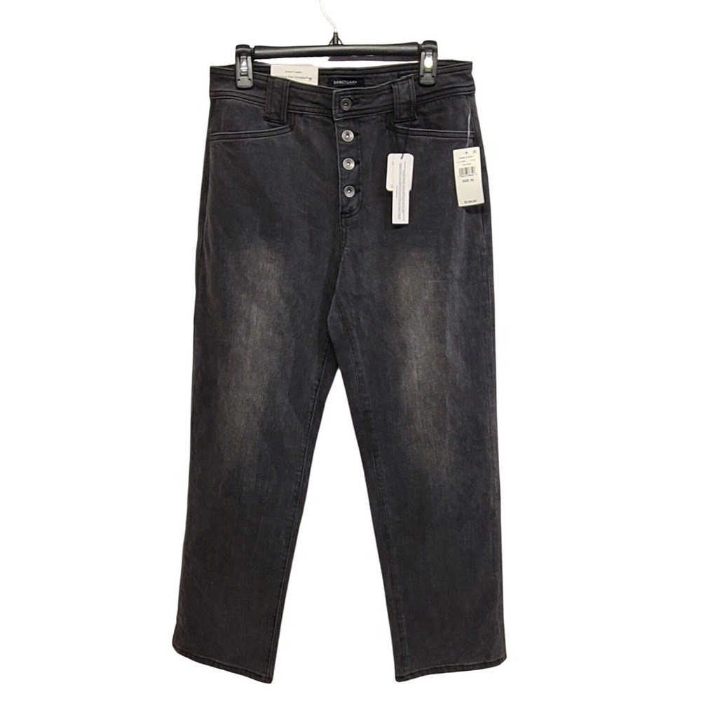 Sanctuary Luna Cuff‎ Jeans Women's  Dark Wash Straight Crop Button Fly